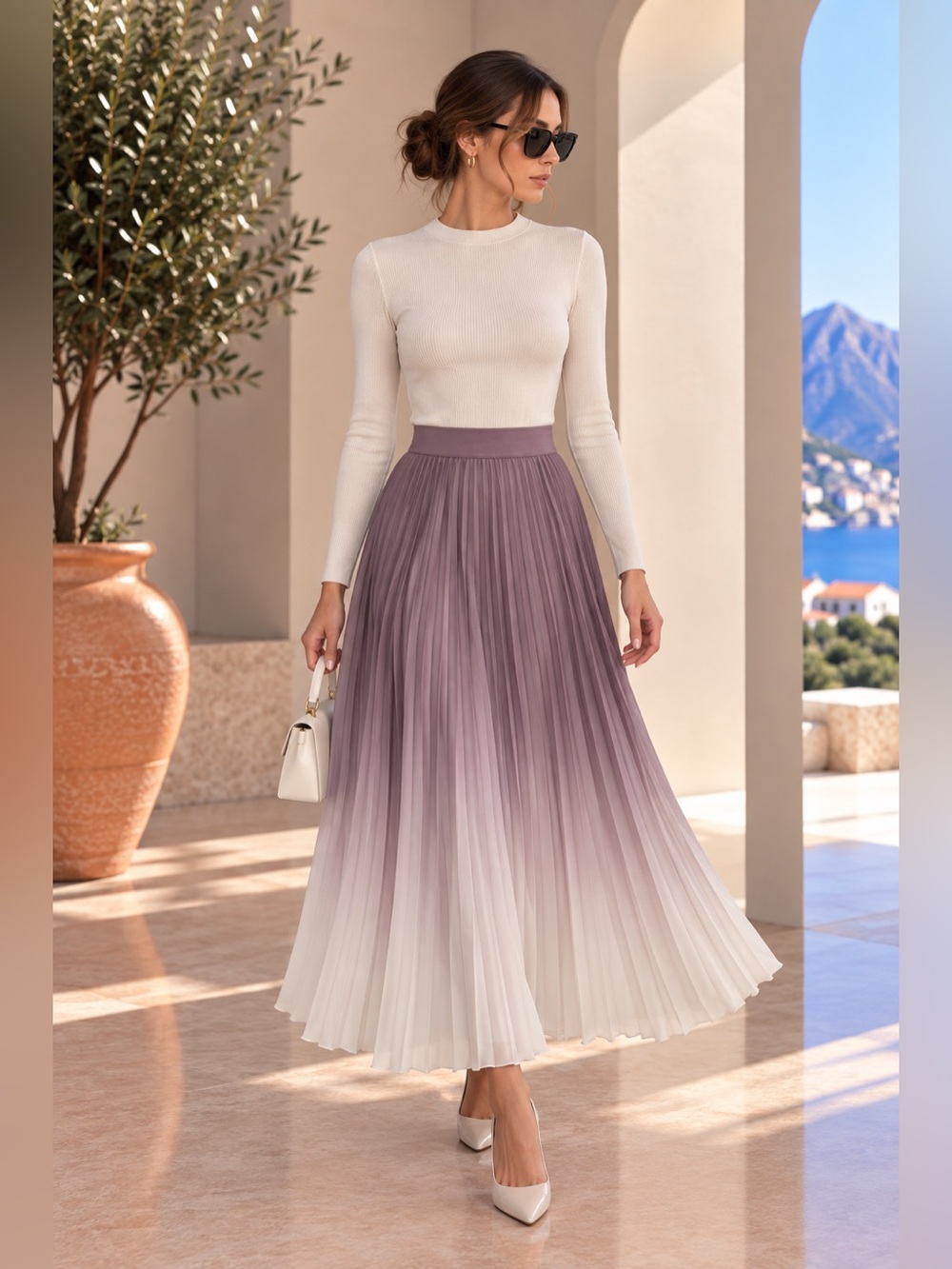 Commense Purple Gradient Pleated Maxi Skirt S | Sold Out